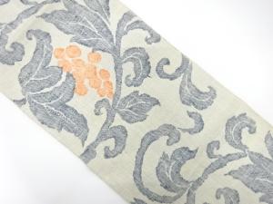 アンティーク　手織り真綿紬　葡萄唐草模様織り出し名古屋帯